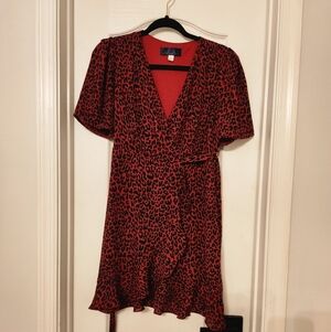 EUC Blue Rain Red Leopard Print Wrap Dress SMALL